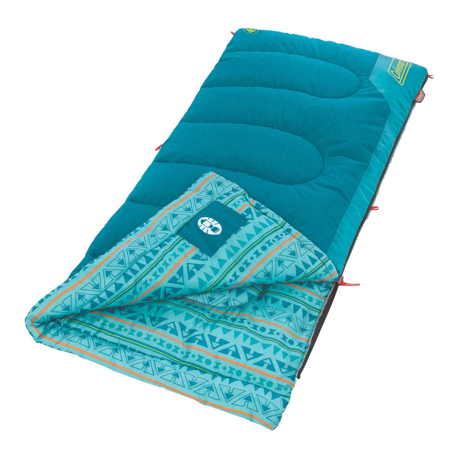 Coleman Kids 50°F Sleeping Bag for Children up to 5ft Tall, Glow in The Dark Design, Machine Washable