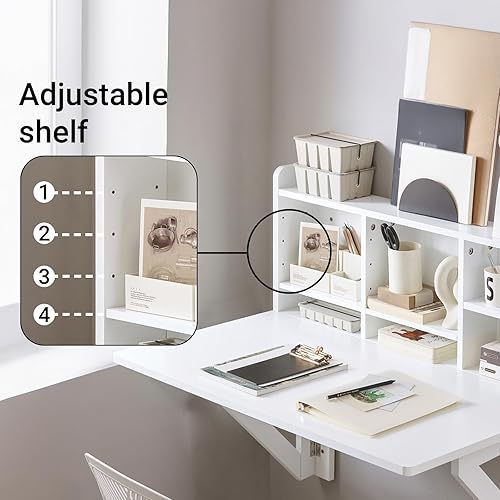 Miniatura 4 de Haotian Mesa plegable montada en la pared con caballete flotante con hojas caídas, estación de trabajo de escritura para computadora con