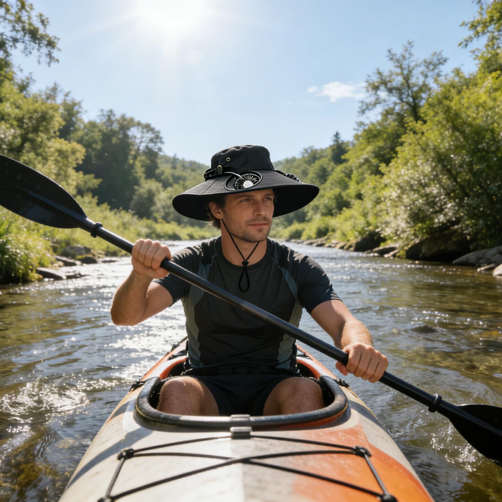 Générique Cappello Bucket – Cappelli a tesa larga con ricarica USB,Cappello da sole a bordo largo, per spiaggia, escursionismo, pesca, giardinaggio, viaggi, festival, estate
