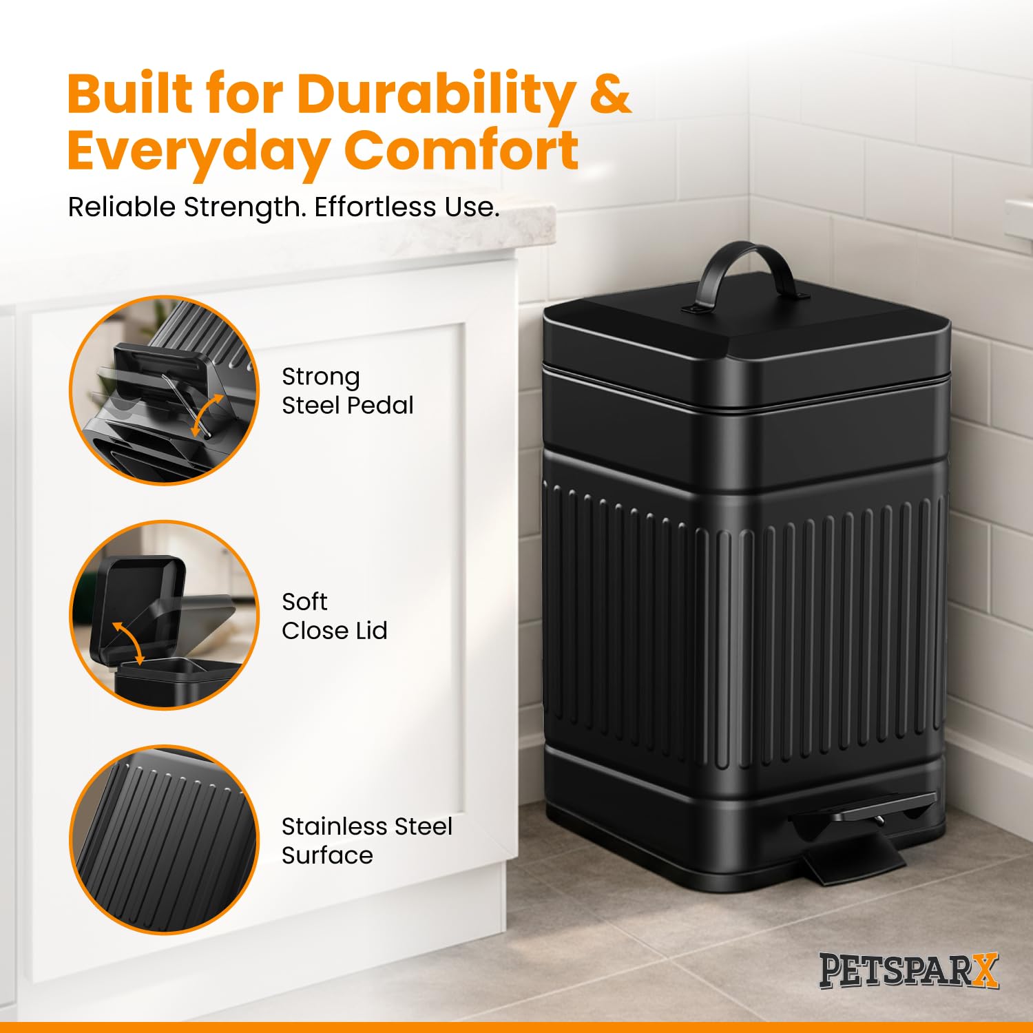 Dog Poop Trash Can with Lid, Stainless Steel Outdoor Pet Waste Bin, Odor Control Step Pedal Garbage Can for Dog Waste, Bathroom, Backyard, Indoor Small Trash Can