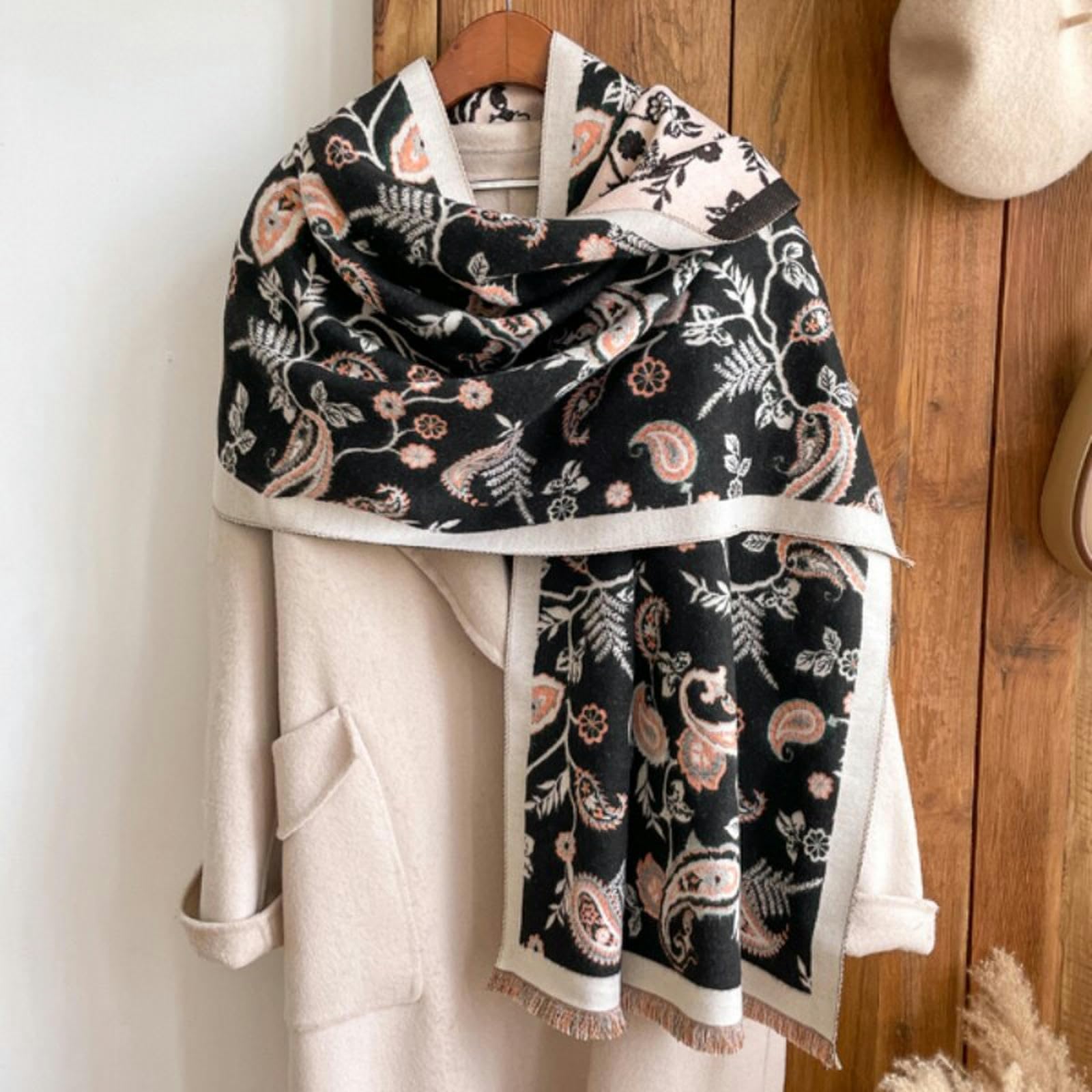 Zonto Bufanda Espesa Invierno para Mujeres Bufanda Bufanda Floral Chal Y Envoltura Manta De Cajas De Cachemira