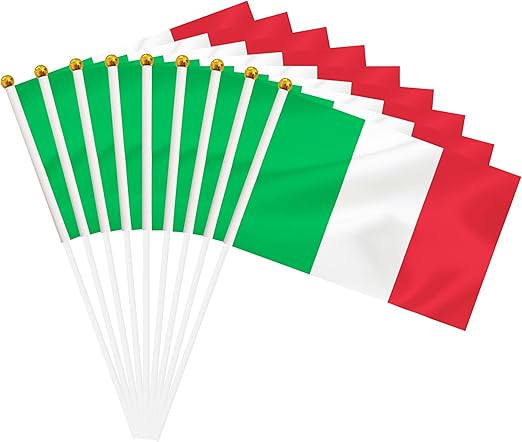 50 Pack Italy Hand Held Mini Stick Flags, Italian Small Miniature Stick Flag with 8.2 x 5.5 Inch Flag, Outdoor Decoration, Party Decorations, Supplies for Parades, Festival Events Celebration (Italy)
