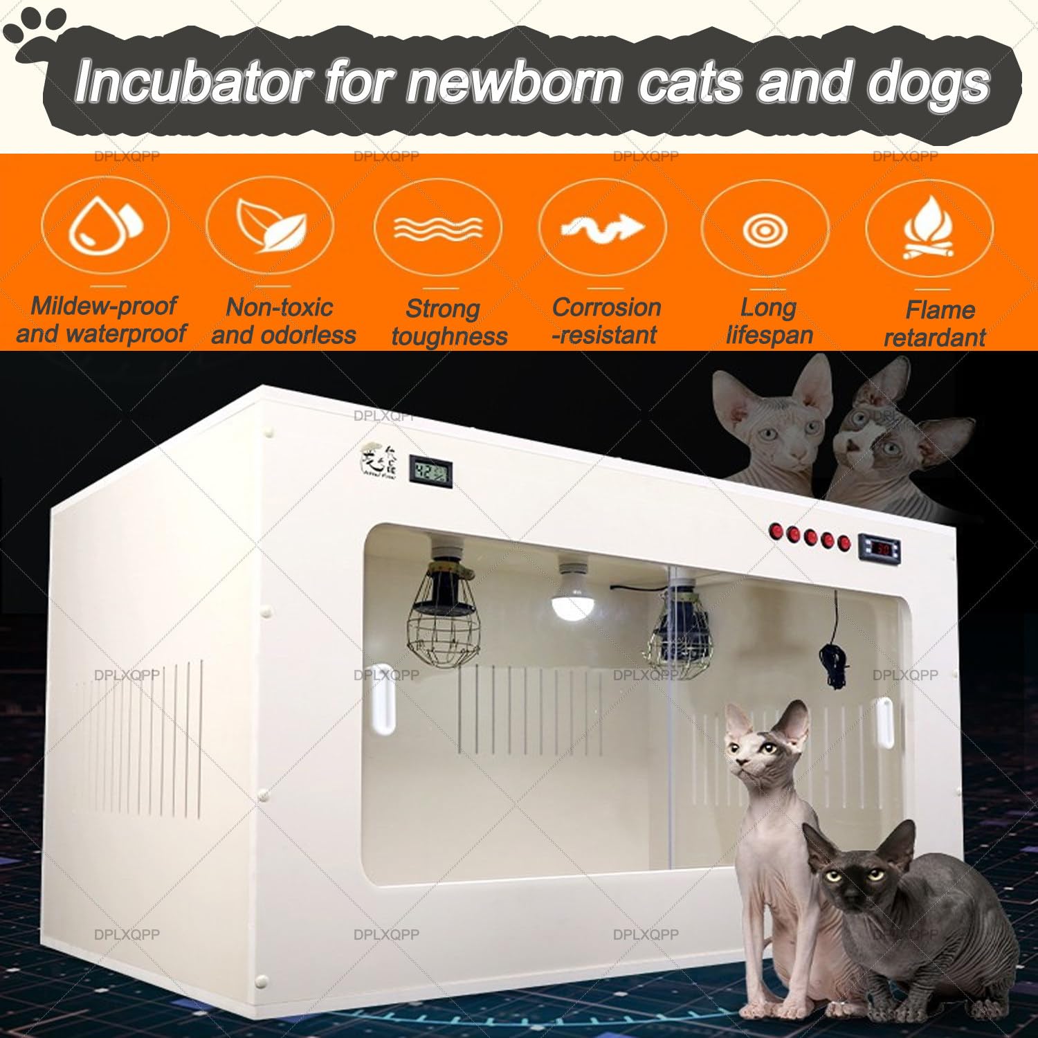 Caja de entrega de mascotas para perros y gatos, incubadora de cachorros y gatitos recién nacidos con monitor de temperatura y humedad, calentador de cerámica, ventilación de aire, panel de