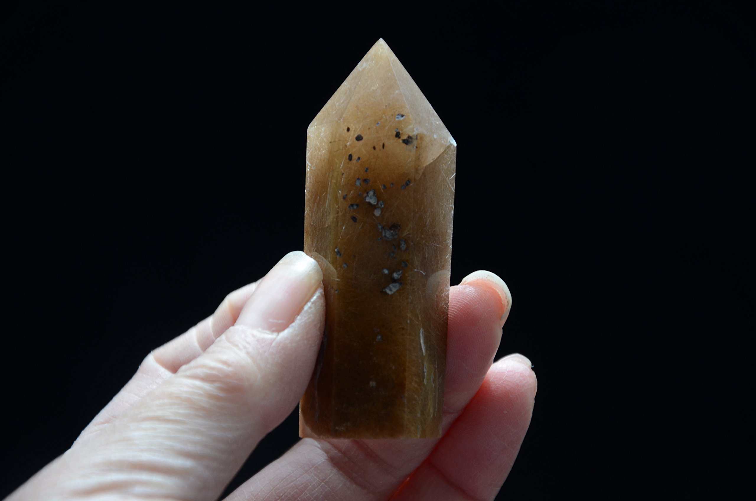 Real Tibet Himalayan High Altitude 6 Sided Single Terminated Gold Rutilated Crystal Point Quartz Wand 2.55 inch Spiritual Crystal Specimen