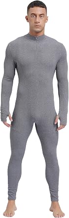 Mens One Piece Muscle Bodysuit Mock Neck Long Sleeve Unitard Full Bodywear Jumpsuits
