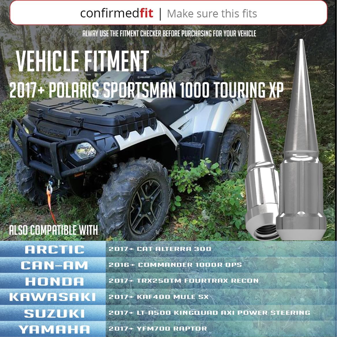 Wheel Accessories Parts 16 Pcs M10x1.25 Thread Spike Spline 3.35" Long Lug Nuts Chrome Spline Hex Fits Artic Cat ｜ Can Am ｜ Honda ｜ Kawasaki ｜ Polaris ｜ Suzuki ｜ Yamaha