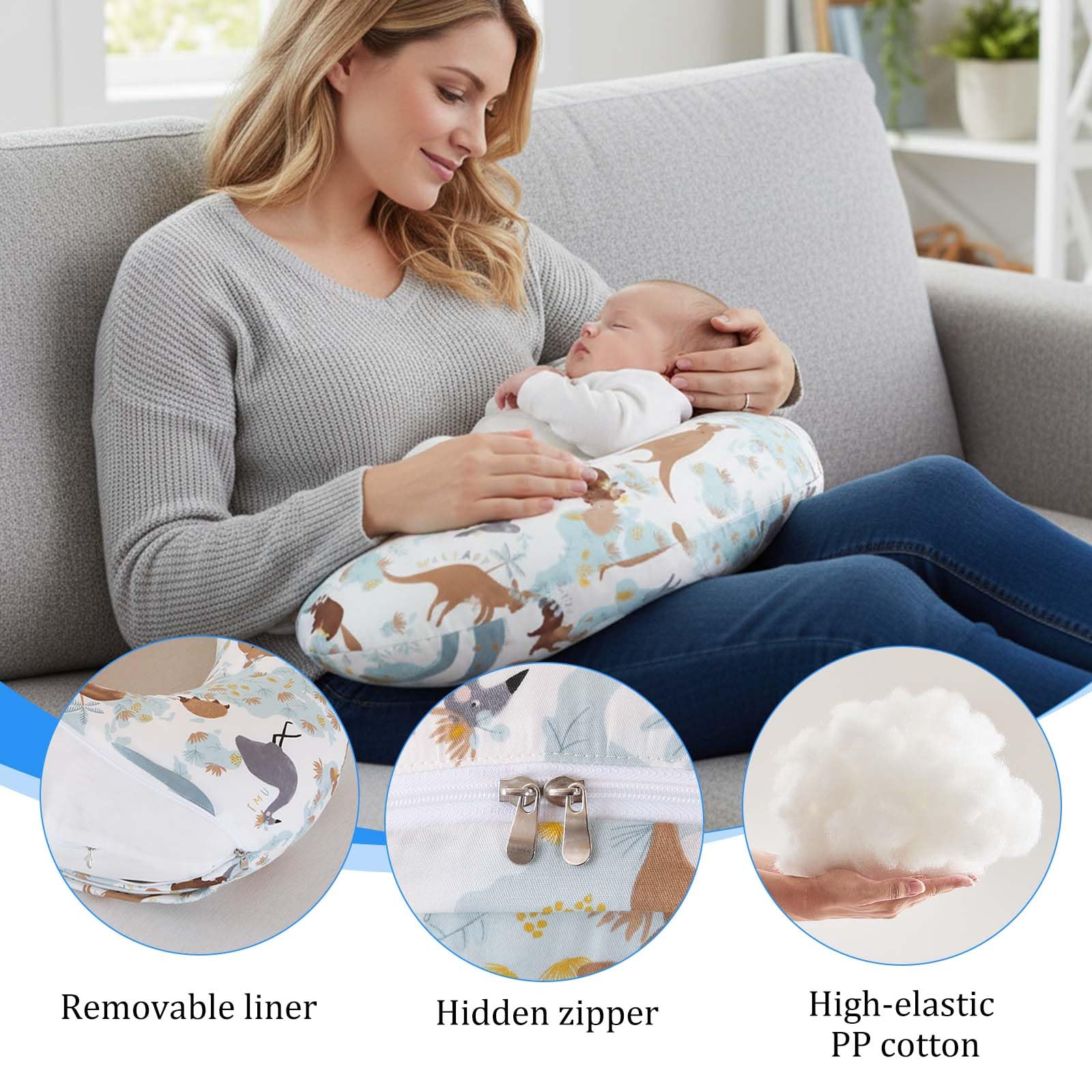 Topchances Pregnancy Pillow,Nursing Pillow Multifunctional Breastfeeding Pillow with 100% Cotton Pillowcase U Shaped Pregnancy Pillow,Gifts for Moms-Washable Breastfeeding Pillows (Kangaroo) - Image 2