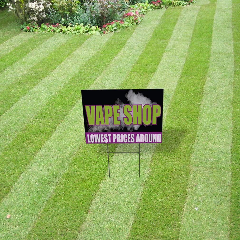 Weatherproof Yard Sign Vape Shop Lowest Prices Around Business Black Lawn Garden General 18x12 Inches 2 Sides Print