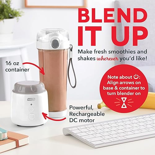 Miniatura 8 de Dash Licuadora de botellas USB personal de 16 onzas con tapa de viaje y cable de carga batido de una sola porción y máquina de jugos color aguamarina