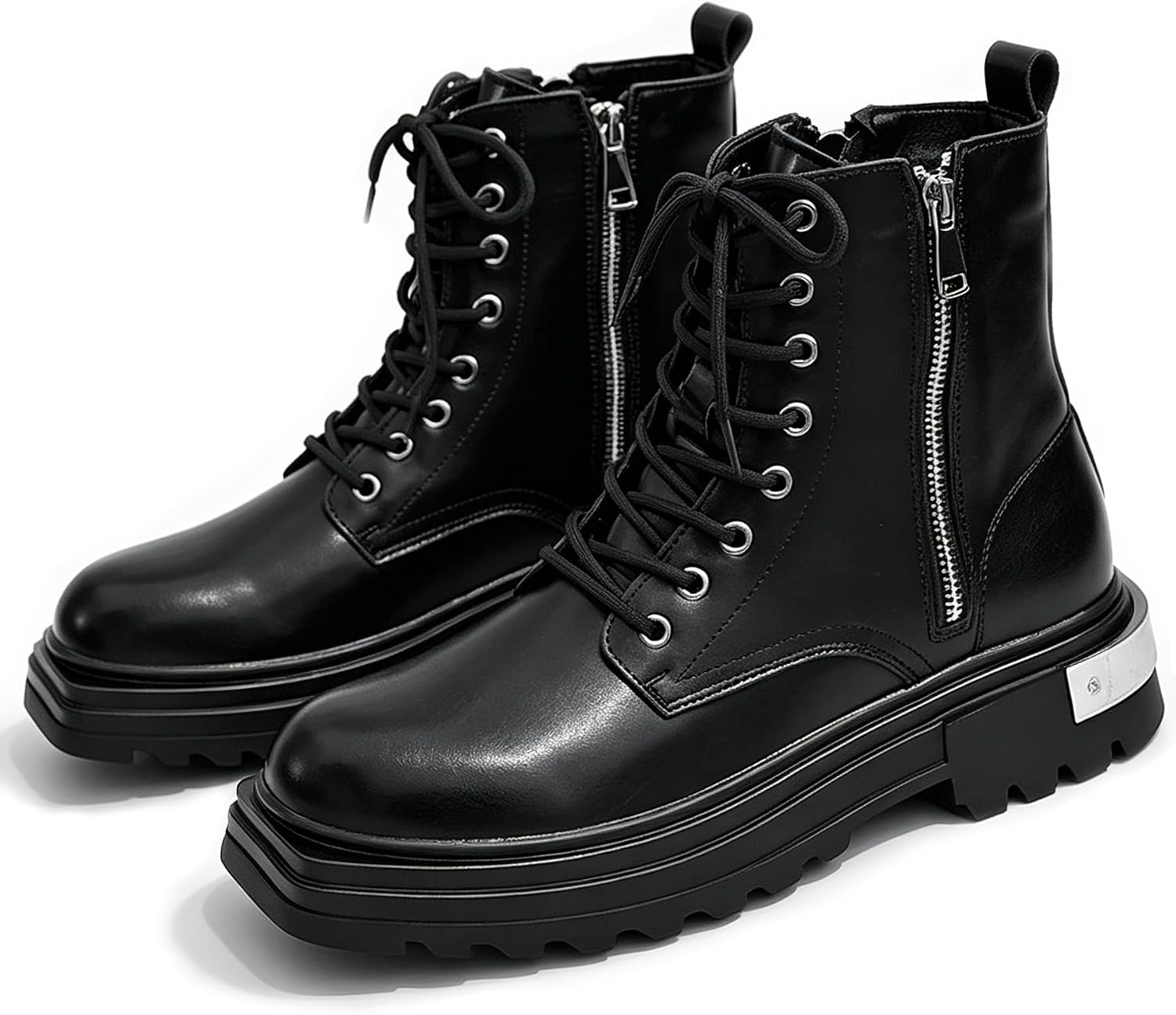 Mens Black Leather Platform Combat Boots Brogue Wingtip Oxford Dress Boots