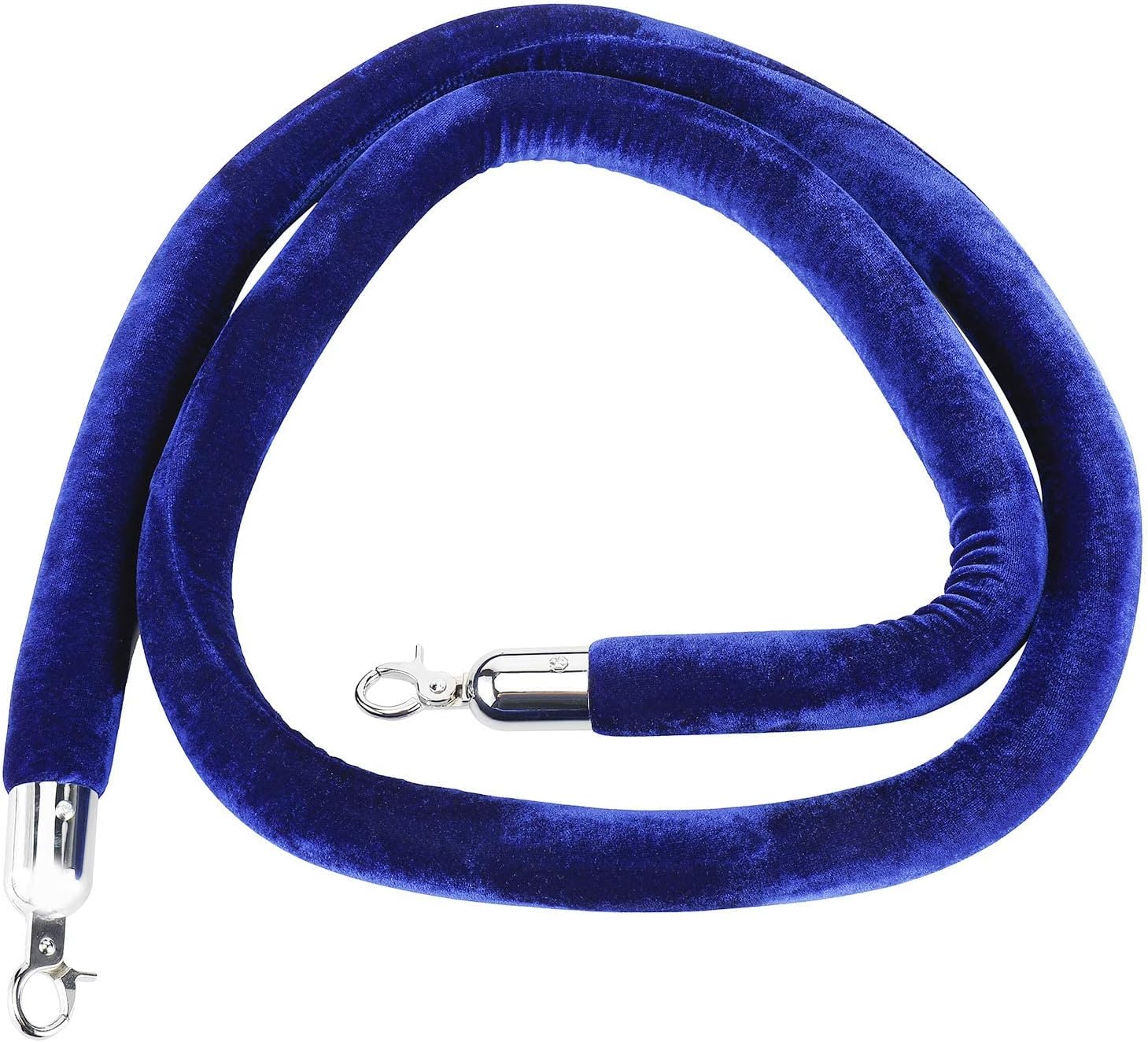 LADWA 1.5m Crowd Control Rope Divider with Chrome Plated Hooks, Blue Velvet Stanchion Rope, Queue Manager Partition Barrier, 1pc Silver Hooks