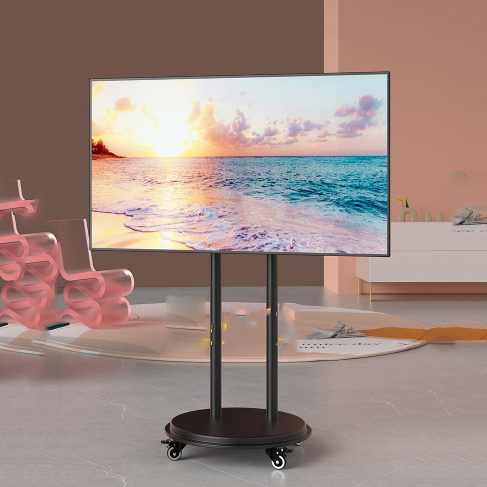 HPTHLY Mobile Tv Mount Stand - Mobile Tv Cart Rooling Tv Stand With Wheels - For 42 To 90 In Screens, Height Adjustable Floor Stand Holds Up To 60Kg/132Lbs, Max Vesa 600X600Mm