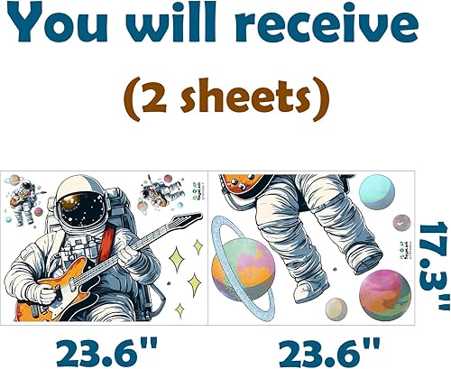 Miniatura 4 de RoyoLam Calcomanía de pared de astronauta con temática espacial, calcomanías de pared únicas de personajes caprichosos  Extraíble, impermeable y