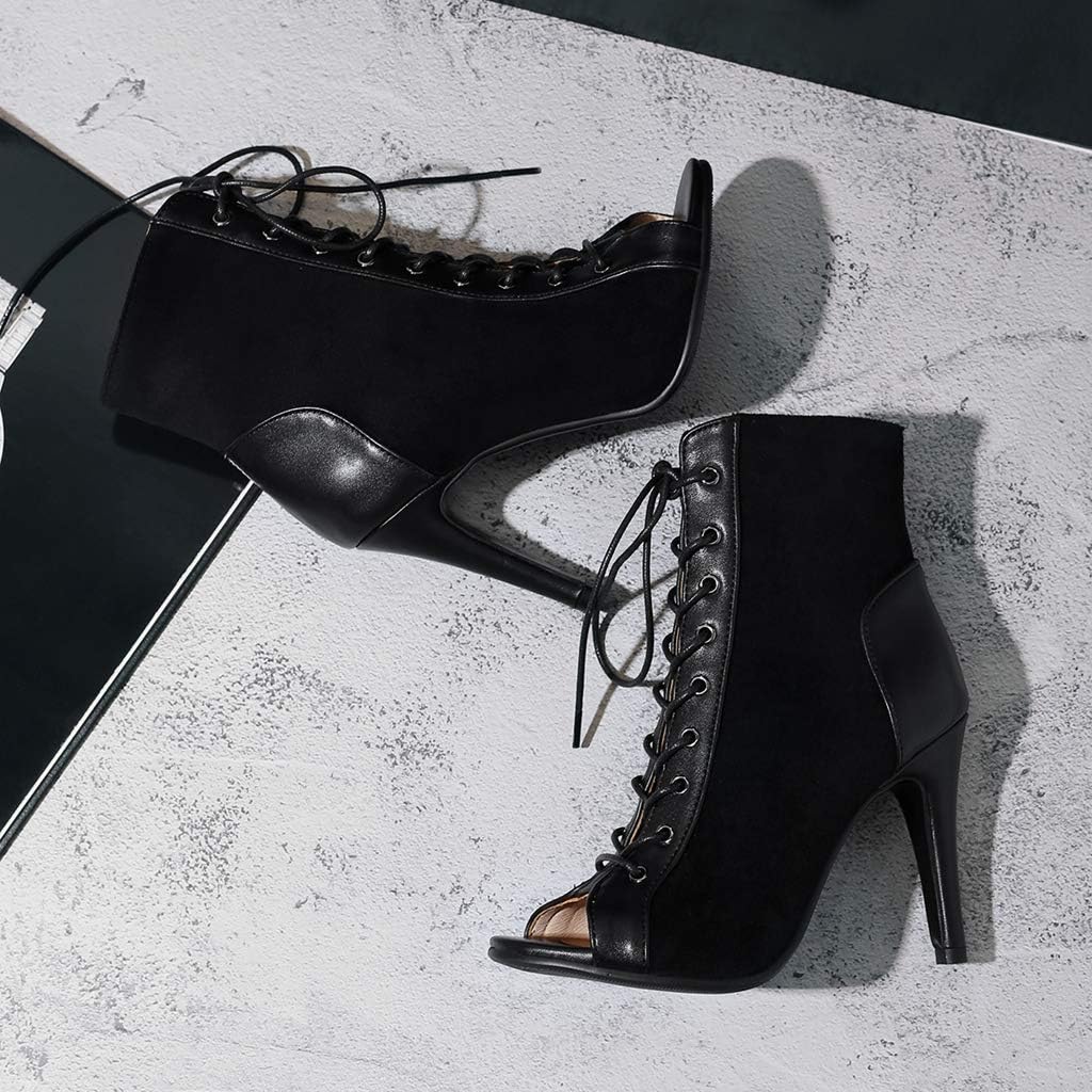 MIOKE Women's Peep Toe Dance Stilettos High Heels Sandals Fashion Sexy Lace Up Ladies Dress Pumps Ankle Booties - Image 8