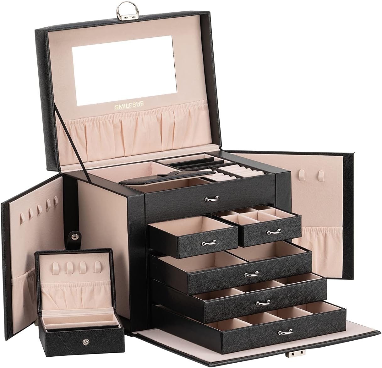 Smileshe Jewelry Box for Women Girls, PU Leather Large Jewellery