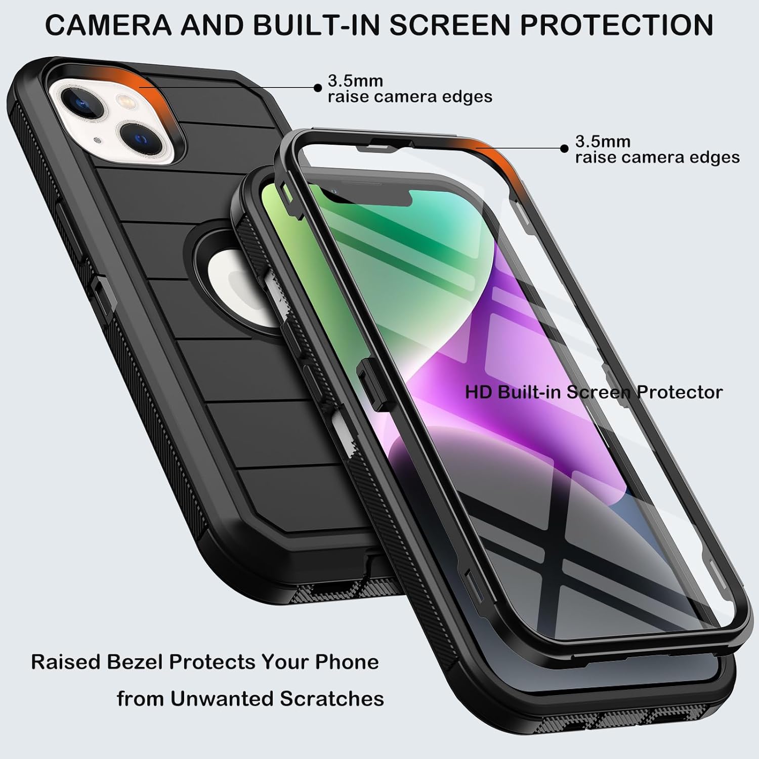 for iPhone 14 Case with Belt Clip Holster,Case for iPhone 13 with Built-in Screen Protector,Heavy Duty Shockproof Drop Protection Military Grade Rugged Durable Phone Cover with Kickstand (Black - Image 2
