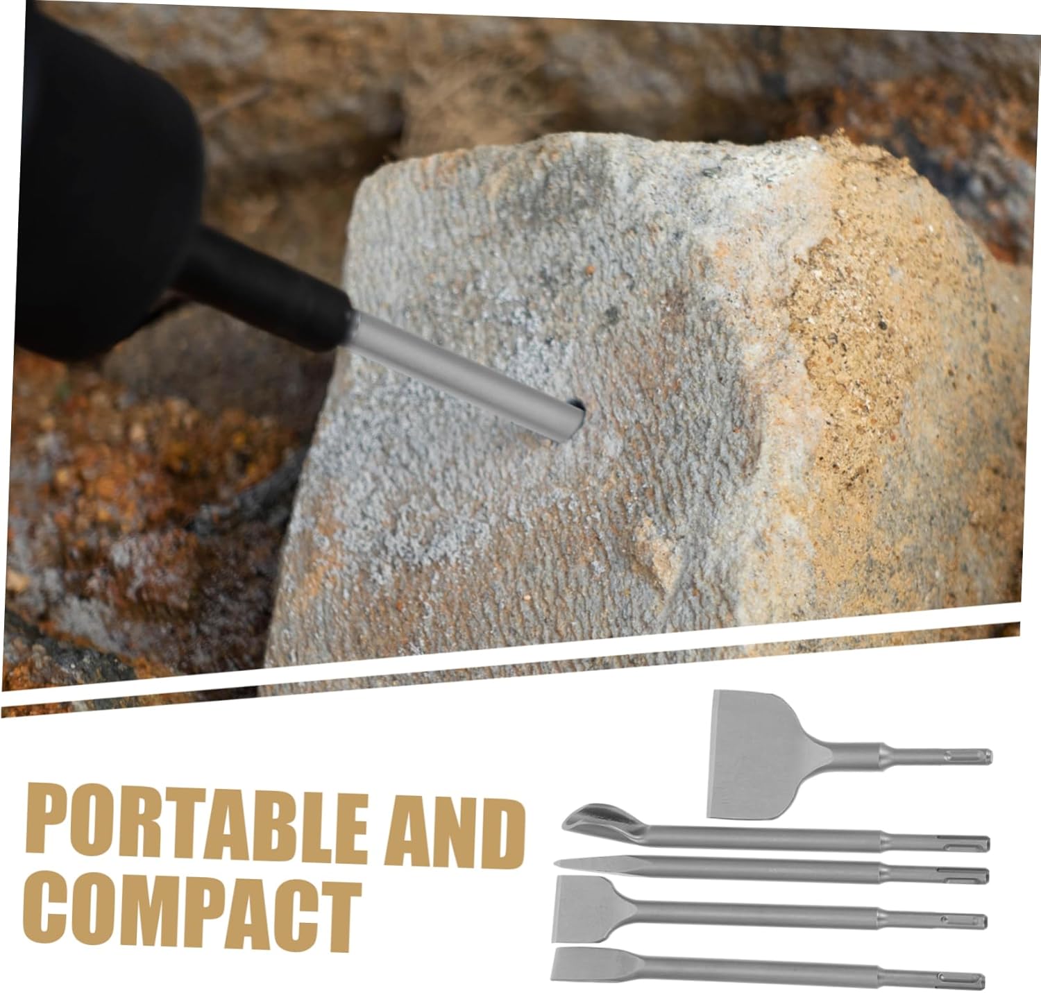 STOBAZA 5pcs Concrete Chisel Set Wide Flat Pointed and U-shaped Tools for Tile and Brick Removal from Cement Stone and Concrete Surfaces