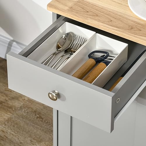 Miniatura 8 de HOMCOM Aparador con encimera de madera maciza, gabinete de almacenamiento de cocina moderno, gabinete de barra de café con 3 cajones, puertas y