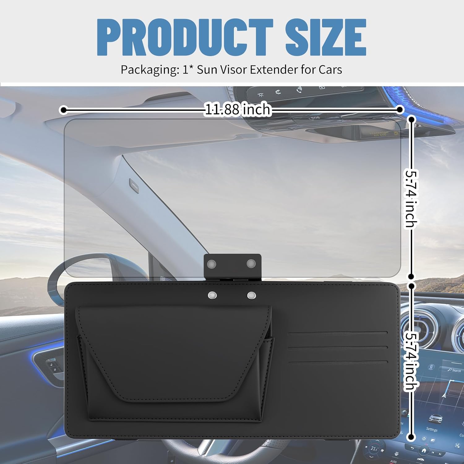 Sun Visor Extender for Car,Upgraded HD Anti-Glare Car Visor Extender Sun Blocker with Magnetic Storage Pouch & 3 Card Slots,180° Foldable Windshield Visors Extenders