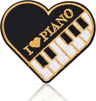 I Love Piano Patch, Heart Music Embroidered Iron On & Sew On Patches, Piano Keyboard Applique Badge for Backpack Jacket Hat Jeans Hoodie, Music Lover Statement Gift