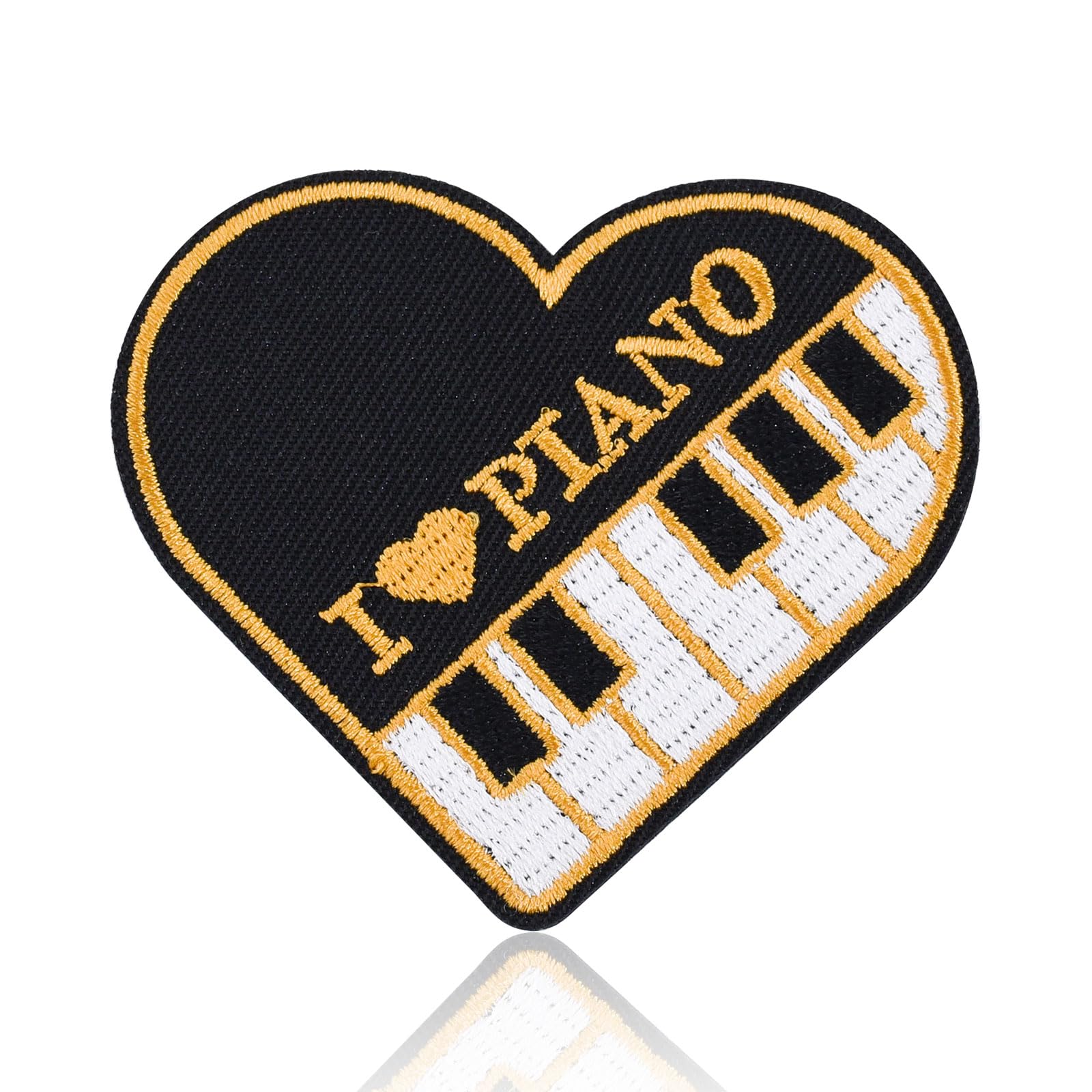 Patch cœur piano I Love Piano 6,9x6,1 cm thermocollant pour sac