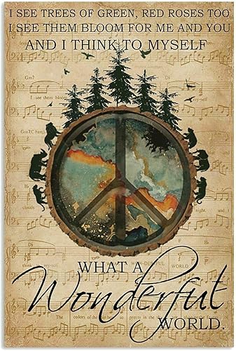 Miniatura 1 de Letrero de metal con texto "What A Wonderful World Peace", estilo rústico, retro, de moda, elegante, para garaje, estilo vintage, jardín, casa,