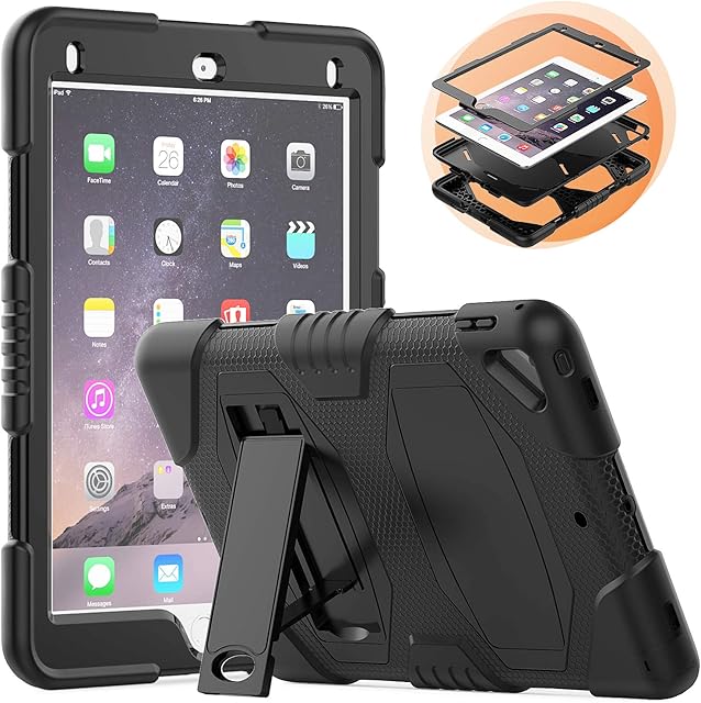 Timecity for iPad Air 2 Case, iPad 6th Generation Case, iPad 5th Gen Case, iPad Pro 9.7 Case, Heavy Duty Soft Silicone Hard Bumper Shockproof Protective Case for iPad 9.7 Inch,Black