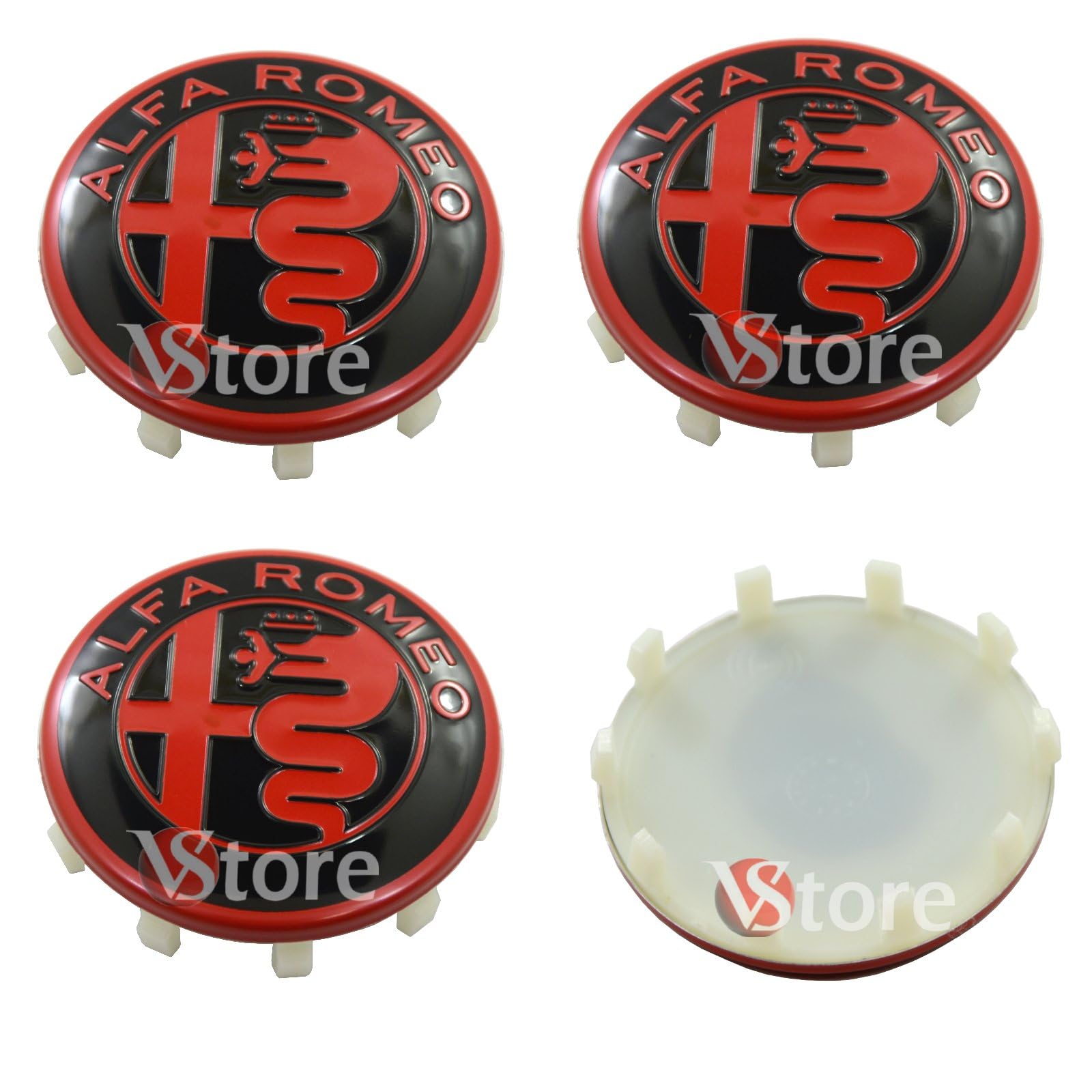 4 Tappi Coprimozzo 60mm Compatibili con ALFA ROMEO Giulietta Giulia 147 159 146 156 Brera Stemma Rosso Nero