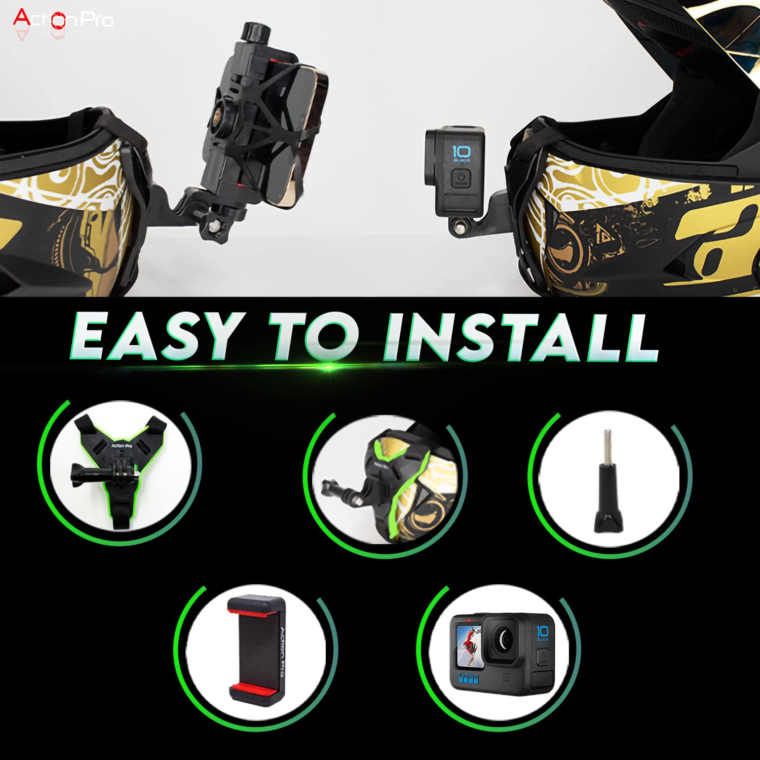 Action Pro Helmet Chin Strap Mount with Mobile Holder & Screw Compatible with All Smartphones and GoPro 13 12 11 10 9 8 7 5 4 | SJCAM | DJI Osmo | Insta 360 X4 X3 X2 & Other Action Cameras