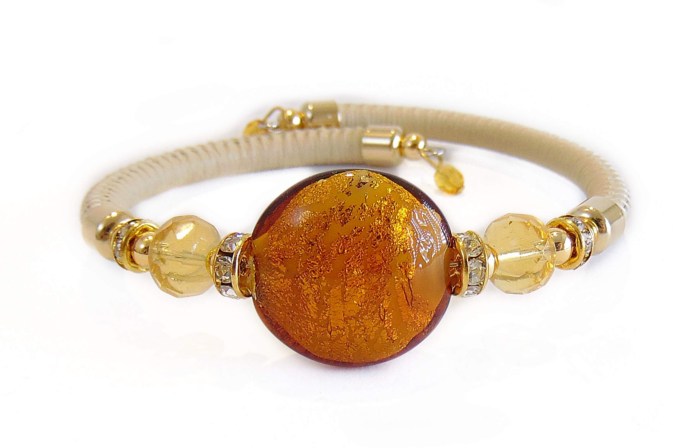 VENEZIA CLASSICA - Bracciale da Donna con Perla in Vetro di Murano Originale e Vera Pelle Toscana a doppio giro, Collezione Gloria (Acquamare