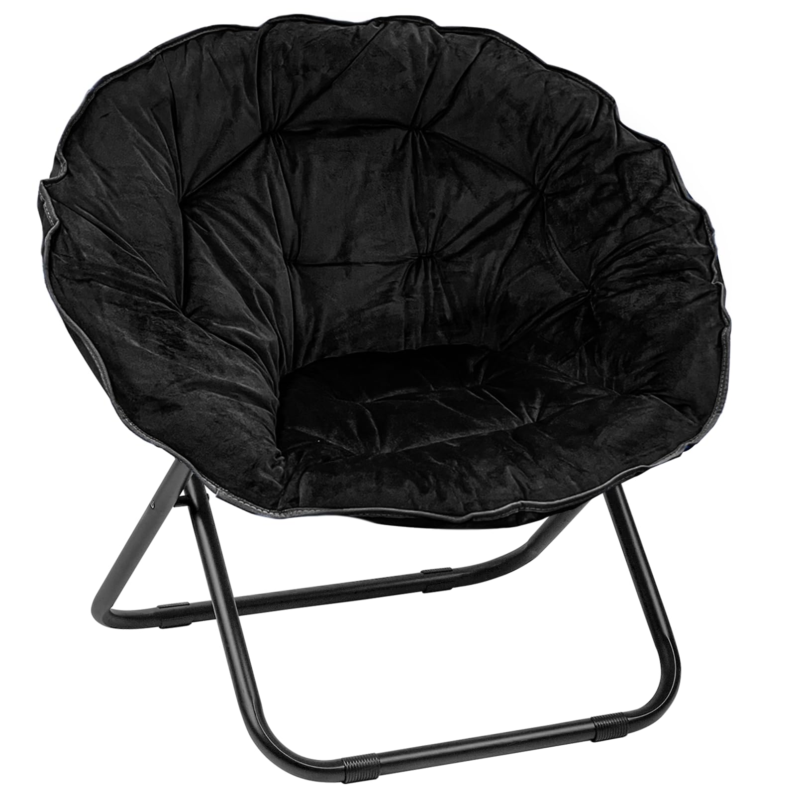 Saucer Chair, Comfy Folding Saucer Chairs for Dorm Room, Bedroom, Living Room, Reading, Faux Fur Moon Saucer Chair for Adults, Black