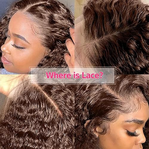 Miniatura 4 de CHEETAHBEAUTY Pelucas de cabello humano brasileño rizado profundo de grado 10A de 13 x 6 pulgadas, color marrón chocolate #4, con ondas profundas,