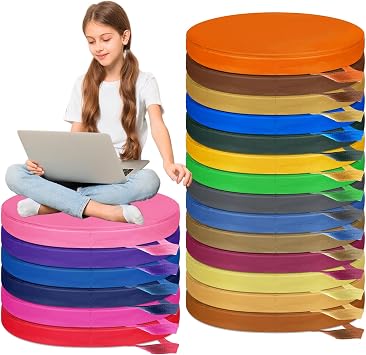 Riakrum 20 Pack Round Floor Cushions 15 Inch Flexible Seating with Handles Colored Floor Foam Seating Cushions School Daycare Office Chair Home Supplies