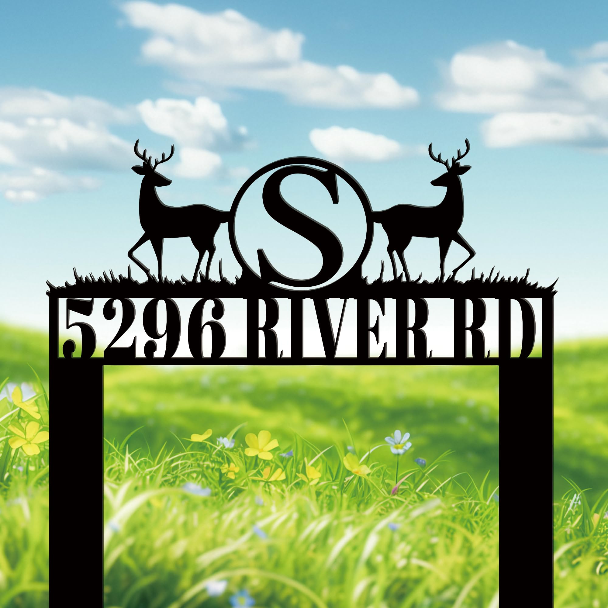 Personalised Street Sign with Stake, Custom Metal Signs Outdoor Personalised, House Number Sign, House Address Numbers for Lawn, Housewarming Gift (15)