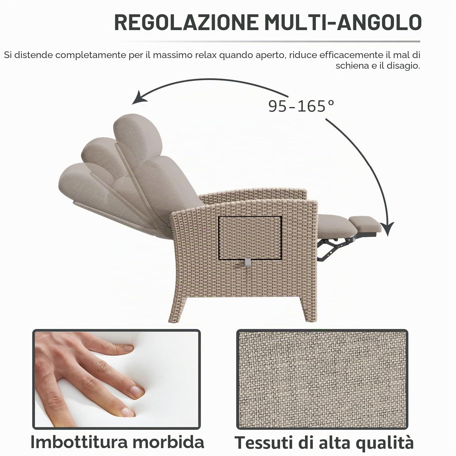 Poltrona Reclinabile Rattan, Ergonomica, Schienale Regolabile, con Cuscino Spesso, Adatta per Interni, Balcone, Giardino, Cortile (Bordi in Rattan Marrone + Cuscino Albicocca)