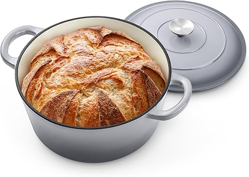 Miniatura 8 de P&P CHEF Olla de horno holandés esmaltado de 5 cuartos de galón, horno holandés de hierro fundido de 5 cuartos de galón con tapa, olla de cocina
