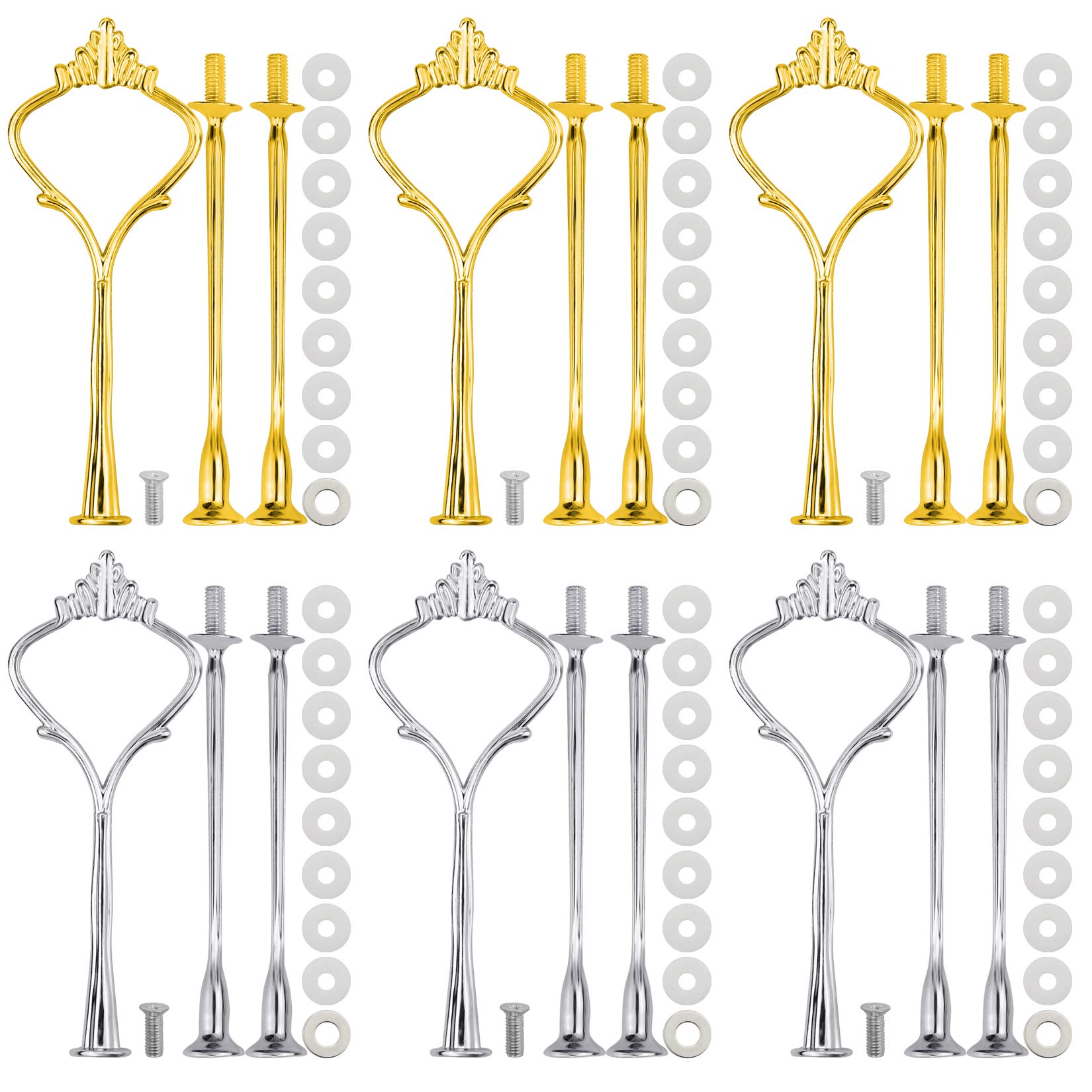 Bskifnn 6 Sets 3 Tier Cake Stand Fitting Hardware Holder for DIY Making Cupcake Fruit Dessert Plate Stand in Wedding and Party Silver & Gold