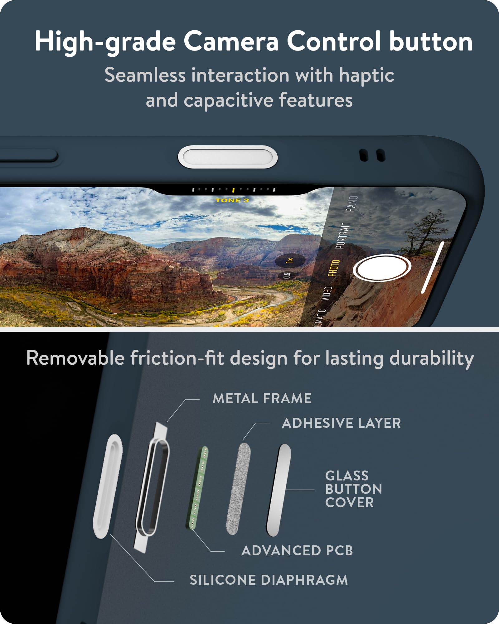 Mous Etui na iPhone'a 16 Pro z MagSafe, przyciskiem sterowania aparatem - Limitless 6.0 - Niebieski - Ochronna osłona na telefon