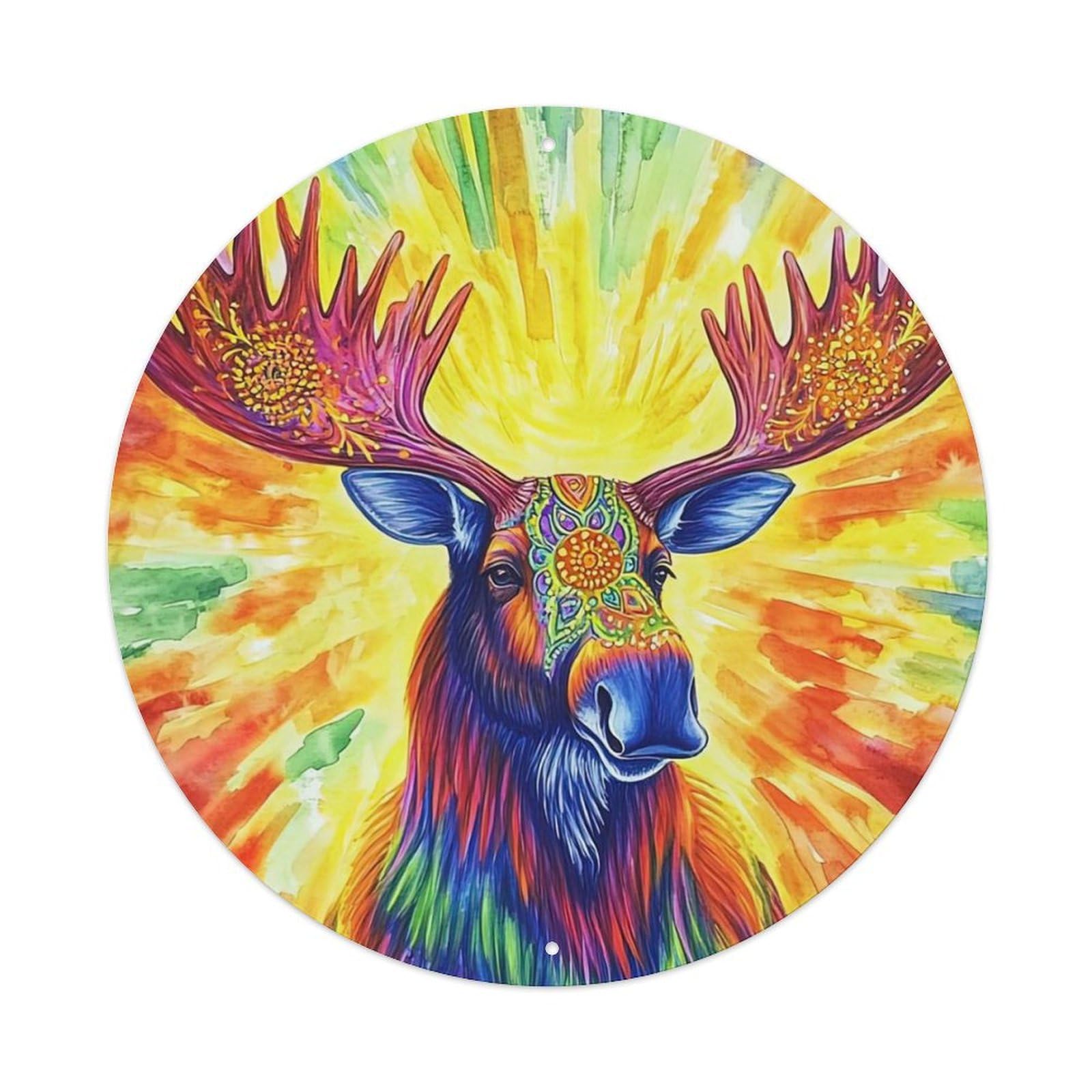 Animal Artwork Magical Elk Vintage Metal Tin Sign Plaque Wall Decor for Cafe, Club Bar, Office, Garden Metal Poster 8x8Inch