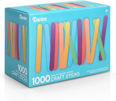 Darice 1000 Pcs Colored Popsicle Sticks for Crafts, 4.5 Colorful Wooden Rainbow Craft Sticks Supplies, STEM DIY Art, Ages 3+