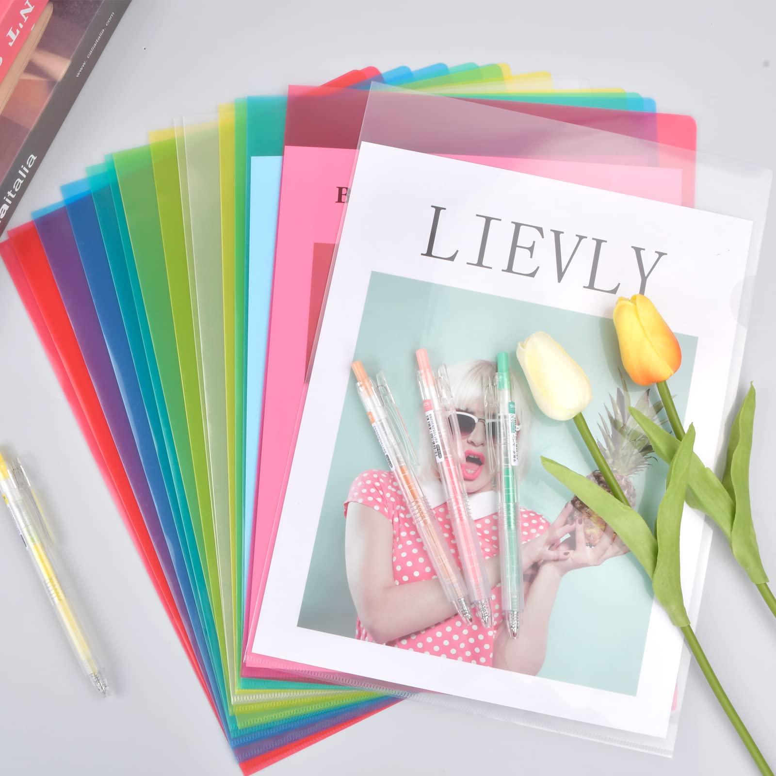 30 sztuk plastikowa koszula A4, przezroczysta A4, teczka na dokumenty A4, teczka na dokumenty A4, A4 Flush Folders do biura Szkoły Dom Dokumenty Klasyfikacja (Kolorowy)