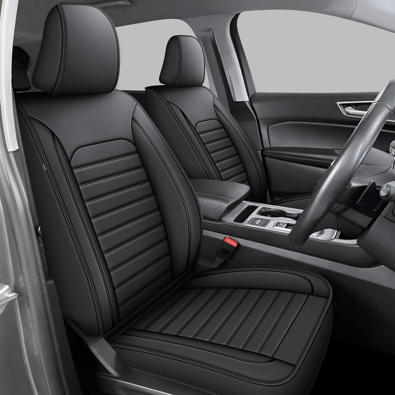 Car Seat Covers Full Set Fit for Ford Edge 2007-2024 2025 Luxury Faux Leather Car Seat Cover Waterproof Car Seat Protector Cushion Protector fit with Airbag(Full Set, Black)