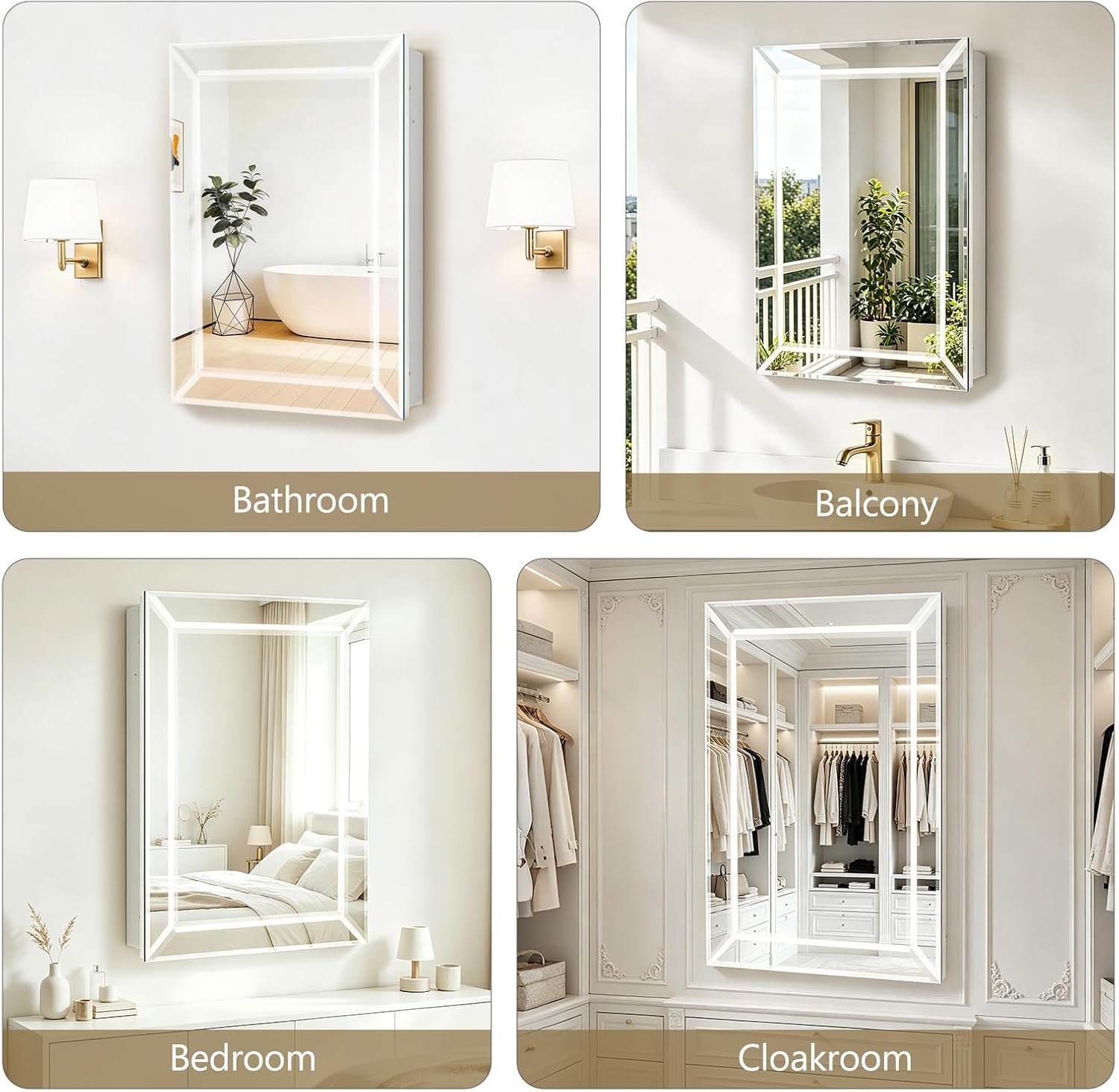 22"x30" Frameless Bathroom Medicine Cabinet, Rectangular Beveled Frameless Mirror Cabinet,Recess Or Surface Mount Installation