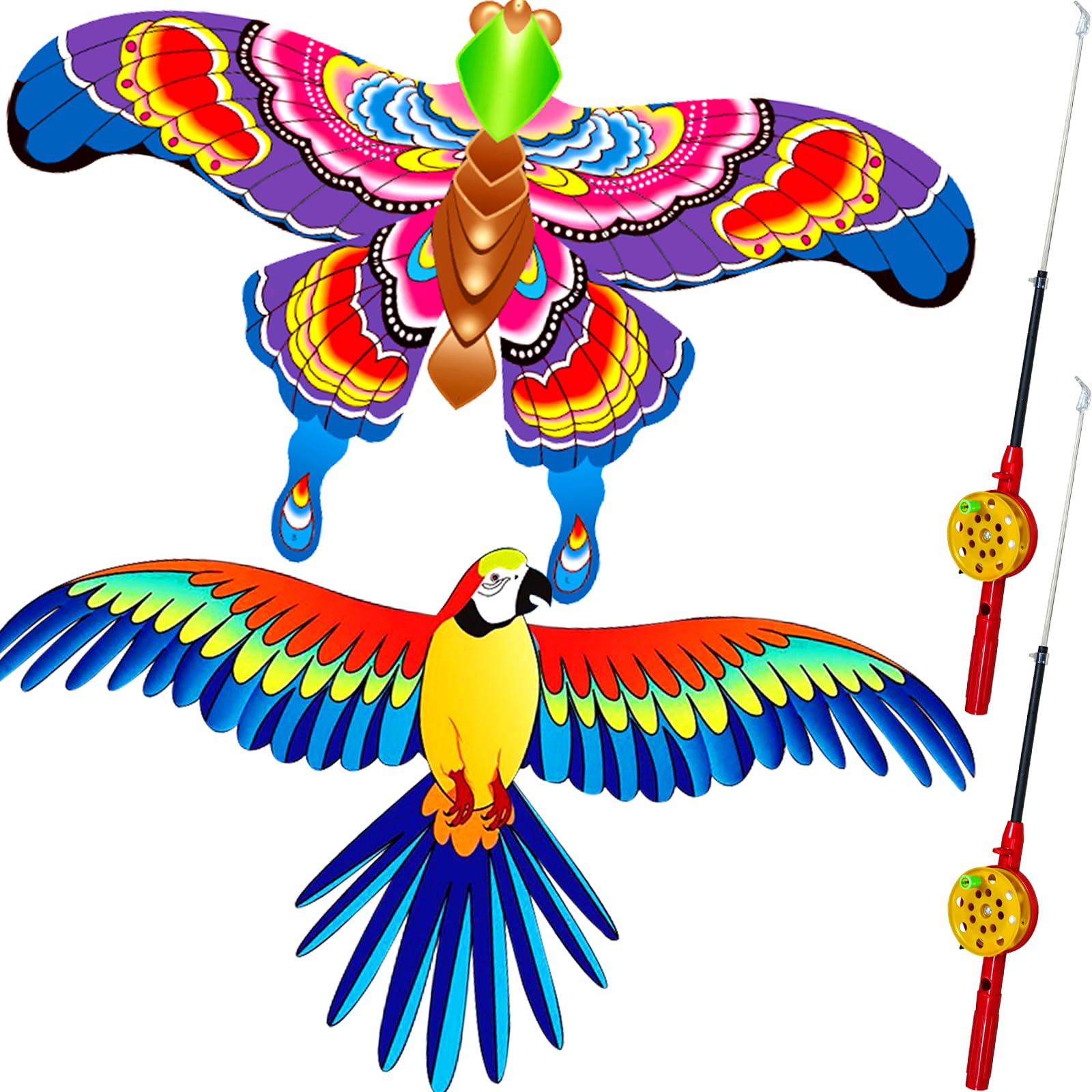 Touch the sky Innovative Mini Fishing Rod Kite for Children & Adults, Realistic Dynamic Modeling and Easy to Fly in Breeze, Excellent Outdoor Games and Activity Toys, Suitable for Beginners.