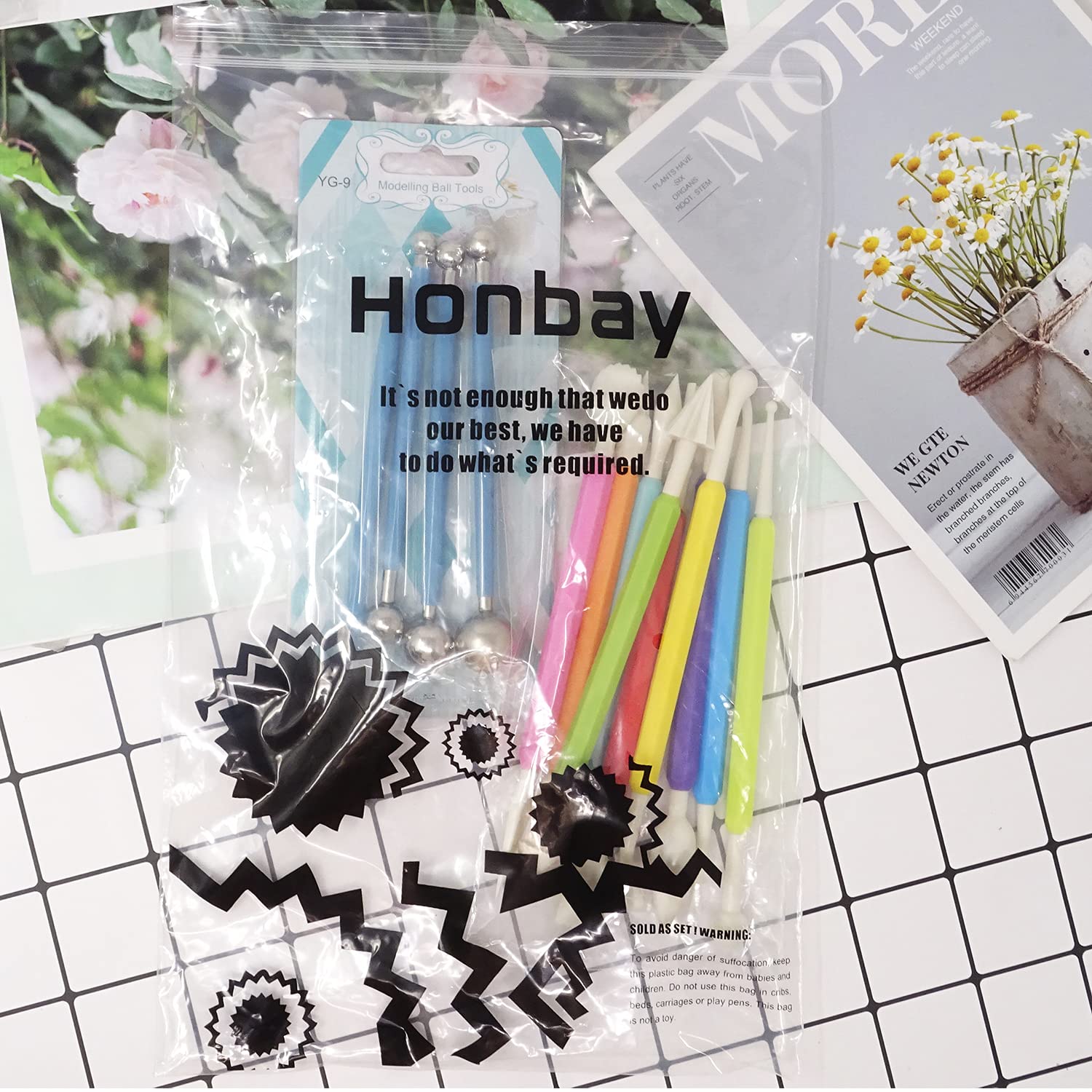 Honbay 9PCS Plastic Fondant Sculpture Pen Knife Tools Cake Decorating Hand Tools Pottery Sculpting Modeling Tools for Cake Flower Sculpture Pottery - Image 7