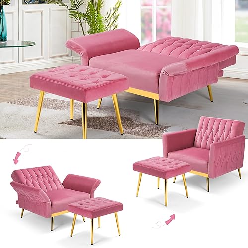 Miniatura 29 de Silla decorativa de terciopelo con reposabrazos y respaldo ajustables, sillón reclinable con botones, sillón reclinable individual con otomana y una