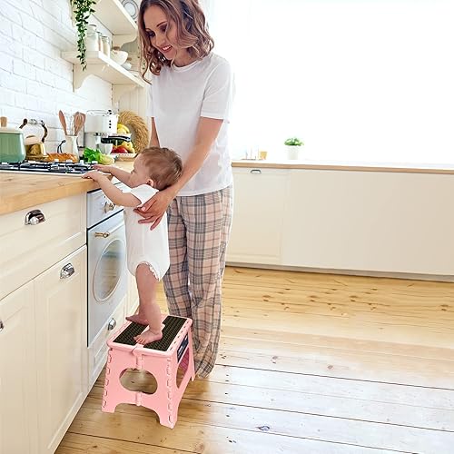 Miniatura 145 de Flottian Taburete plegable de 18 pulgadas para adultos y niños con capacidad para hasta 300 libras, taburetes plegables antideslizantes con asa,