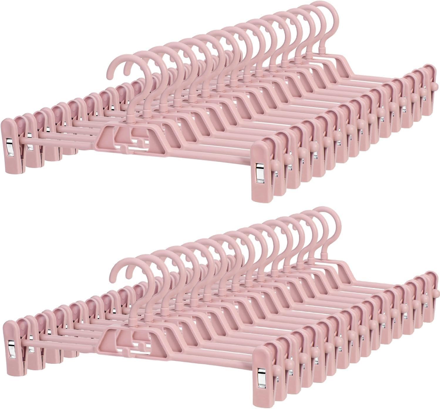 Plastic Pants Hangers with Clips for Women 30 Pack  POZEAN Pant Hanger with Stackable Non-Slip Clip for Skirt, Shorts, Jeans, Kids Clothes, Coat | Space Saving, Slim & Multi-Purpose(Pink)