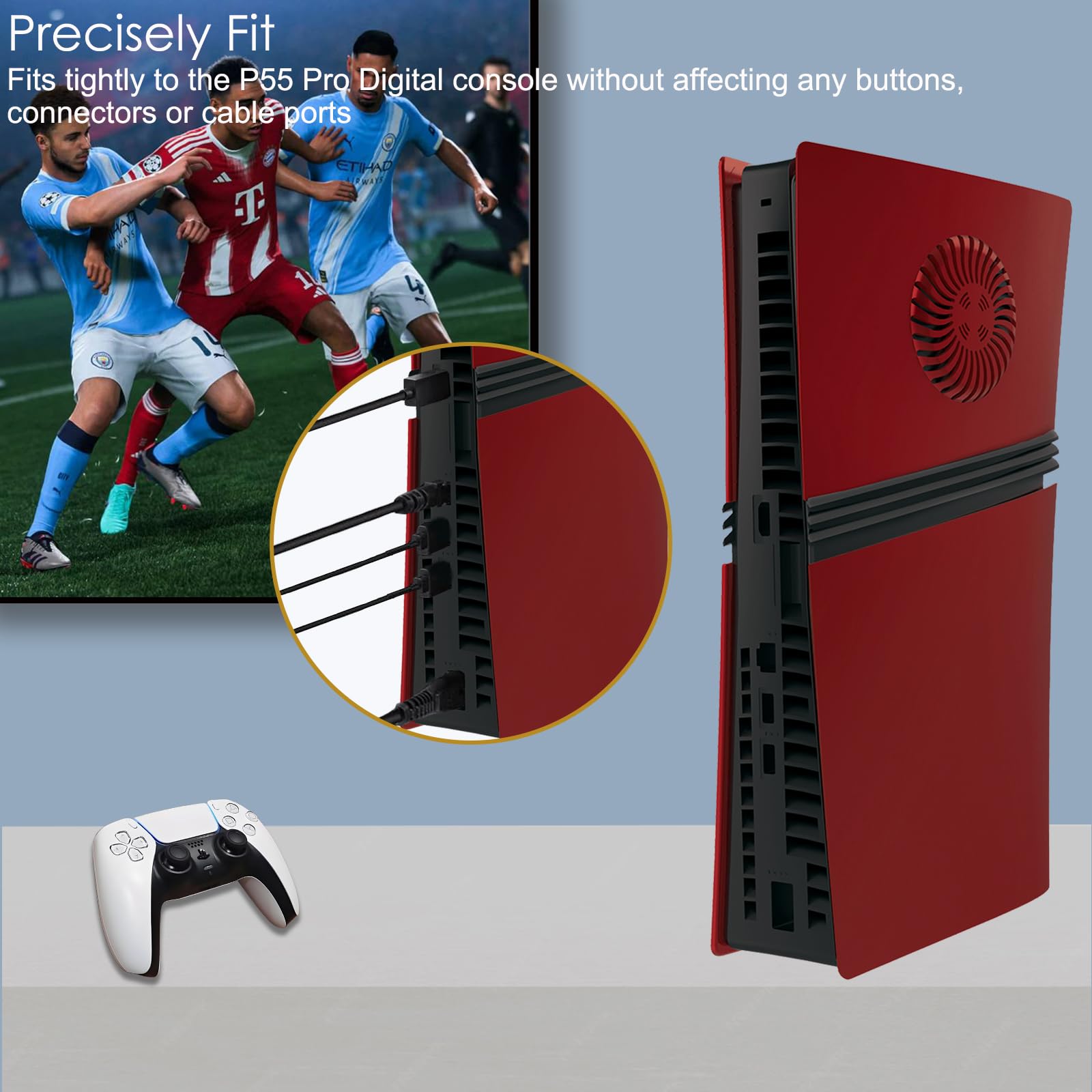 Façades antichocs pour PS5 Pro Digital Edition – Coques de Remplacement avec évents de Refroidissement, Panneaux clipsables Anti-poussière et Anti-Rayures pour Console PlayStation 5 Pro – (Rouge)