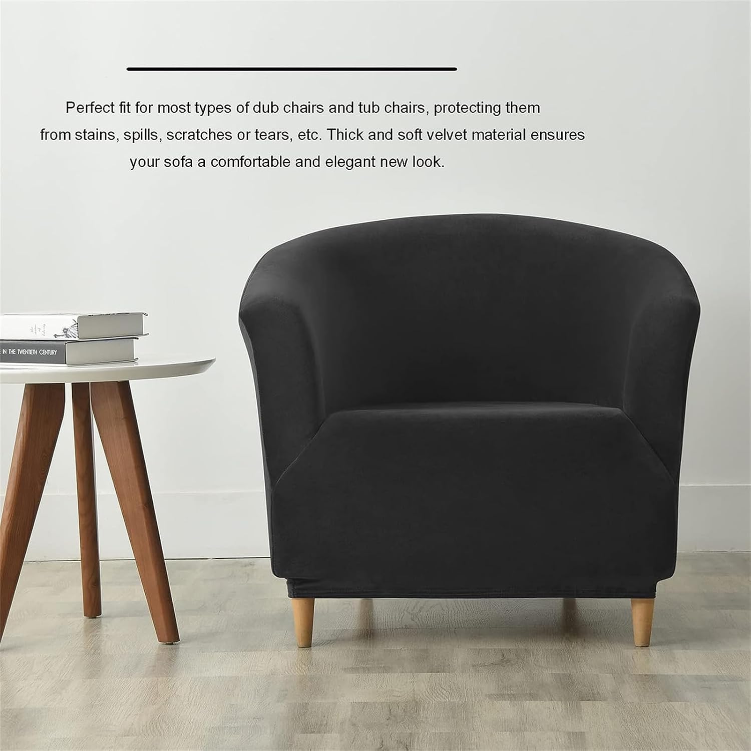 Velvet Tub Chair Covers for Armchairs, Stretch Club Chair Slipcover, Armchair Slipcovers, Sofa Covers, Furniture Protector Sofa Covers (Black,1-Piece)